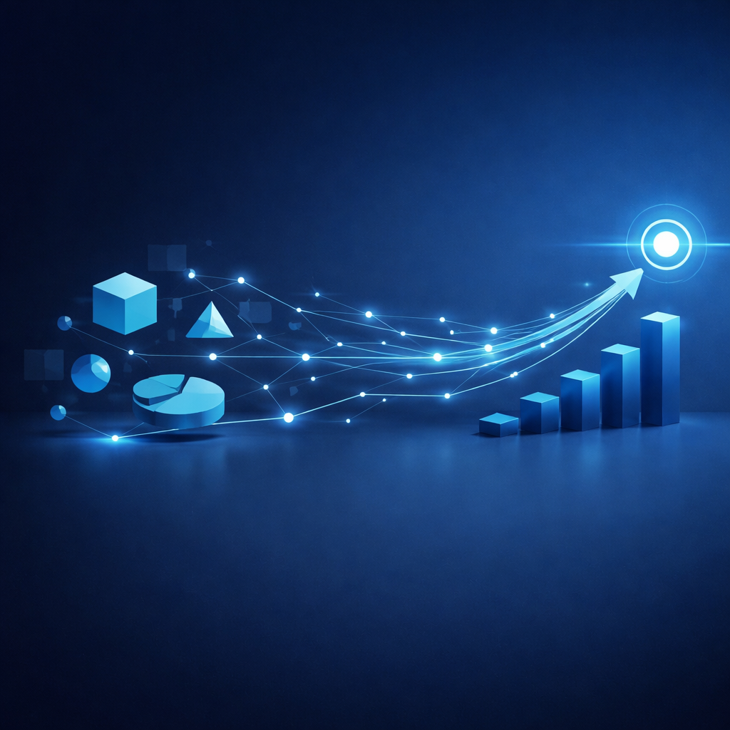 Abstract corporate strategy to execution, data flow, growth, consulting visualization, blue design